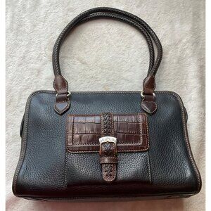 Vintage Brighton Black & Brown Leather Satchel Shoulder Bag Crock Embossed Y2K